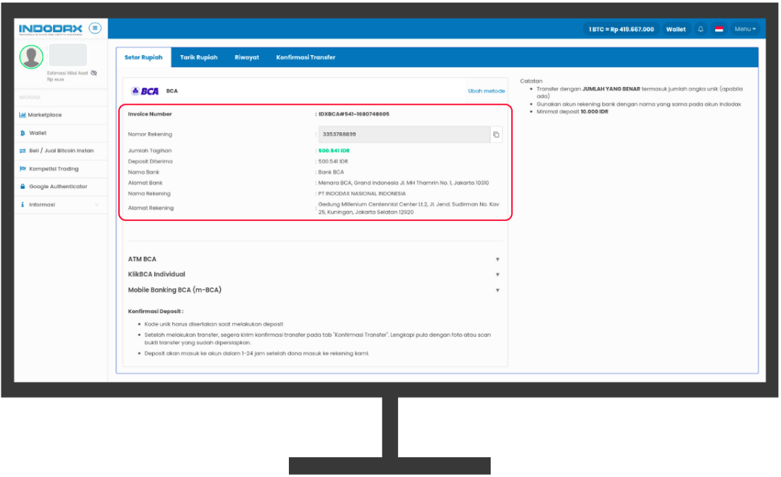 Panduan Cara Deposit Rupiah Dengan Metode Direct BCA – INDODAX