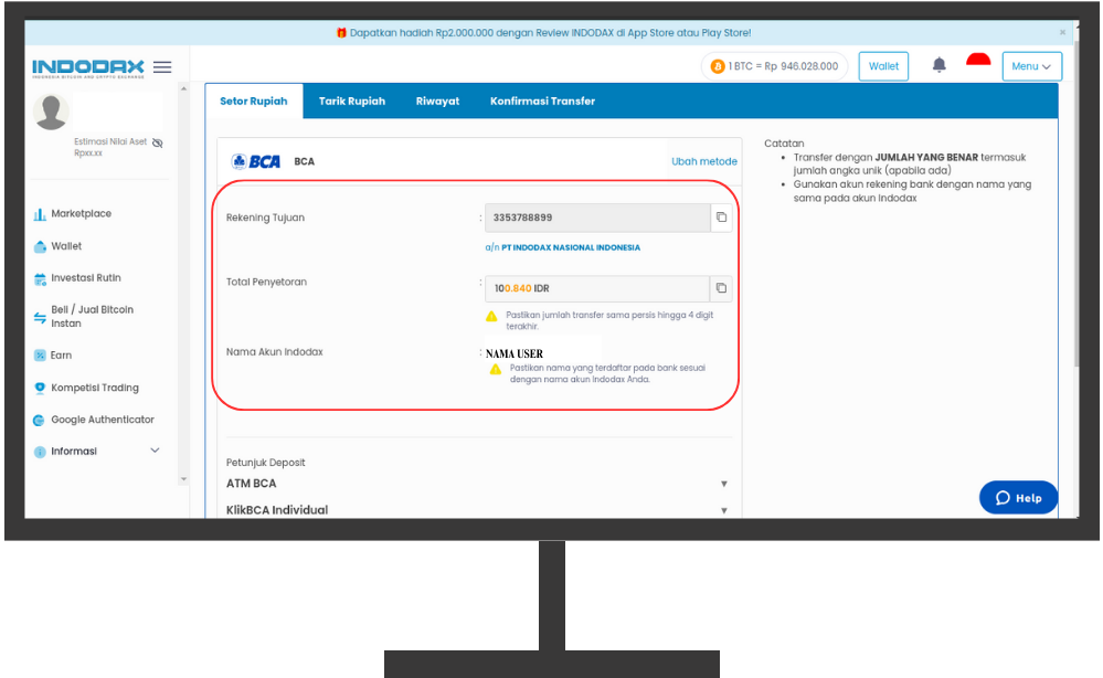 Panduan Cara Deposit Rupiah Dengan Metode Direct BCA – INDODAX